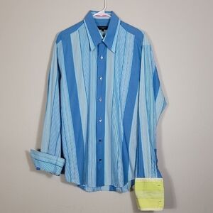 Ted Baker Mens Striped Button Up Shirt Size 4 Large Blue Contrast Cuff